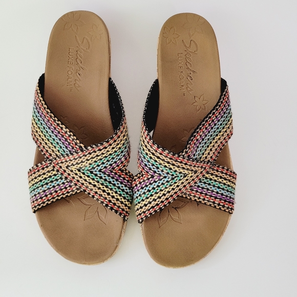 Skechers Shoes - Skechers Beverly Delighted Woven Strap Wedges